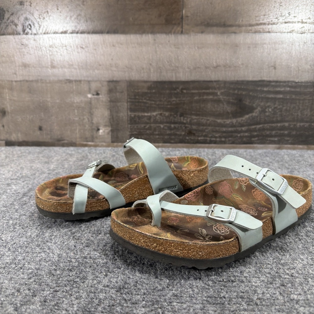 Birkenstock Mayari Sandals Pure Sage Green Regular Sz 38 US 8 Floral Print